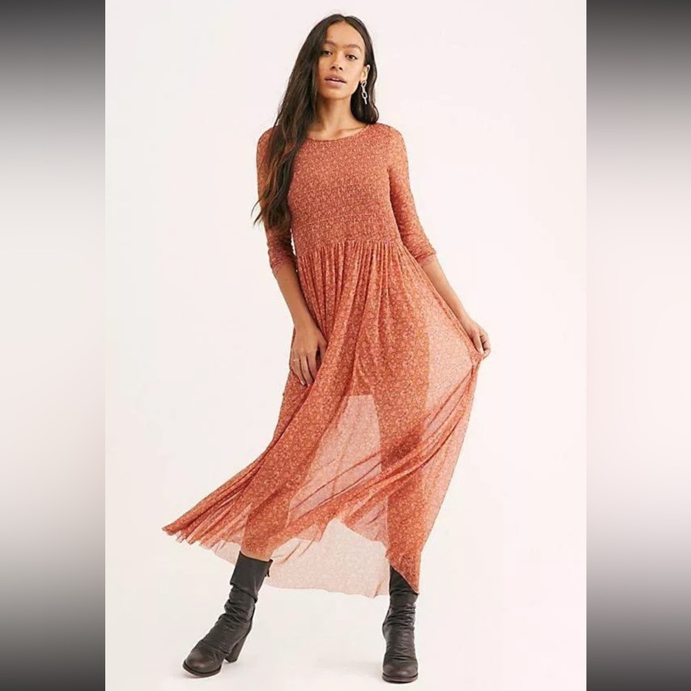 NWT! Free People Hello and Goodbye Mesh Midi Floral Dress Size S